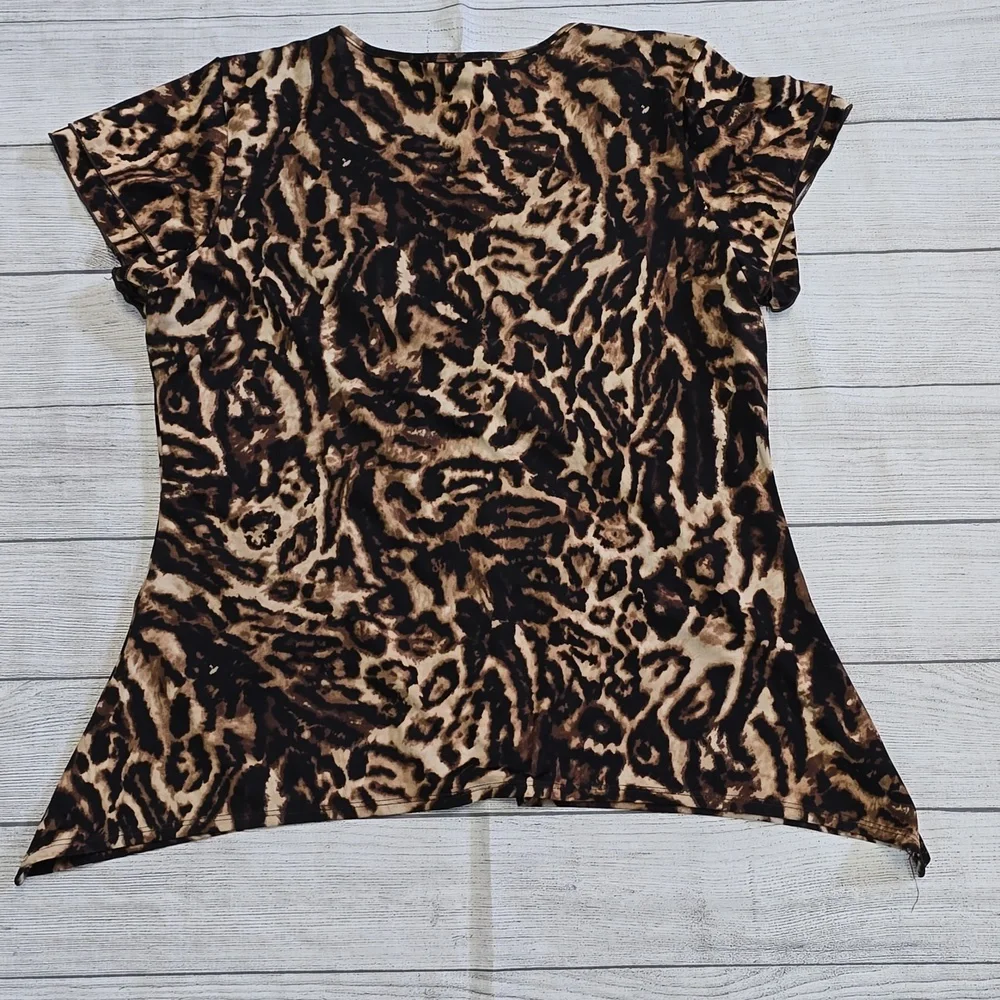 Notations Brown and Black Asymmetrical Embellished Blouse Size XL - Picture 3 of 3